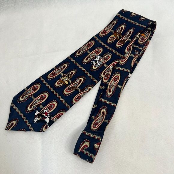 1995 Warner Bros. Looney Tunes Mania Blue Paisley Character Tie - Picture 3 of 6